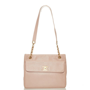 Chanel Coco Mark Pink Caviar Skin Shoulder Bag Ladies