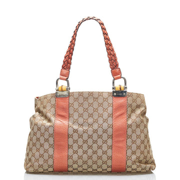 Gucci GG Canvas Handbag Tote Bag 232947 Beige Salmon Pink Leather Ladies GUCCI