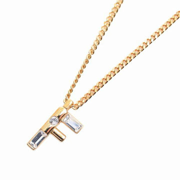 Fendi rhinestone master key F necklace gold metal