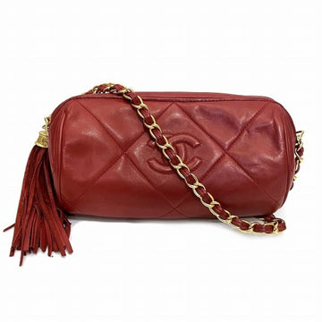 CHANEL Matelasse Chain Shoulder Red Fringe Pochette Bag Ladies