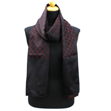 GUCCI Silk Rectangular Scarf Muffler Black x Bordeaux GG Pattern  Women's Cover