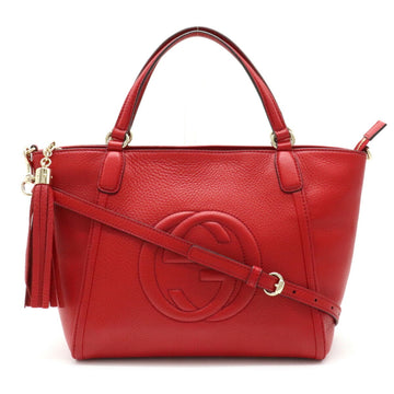 Gucci Soho Interlocking G Tote Bag Shoulder Tassel Leather Red 369176