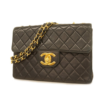 Chanel Big Matelasse W Chain Women's Leather Shoulder Bag Black