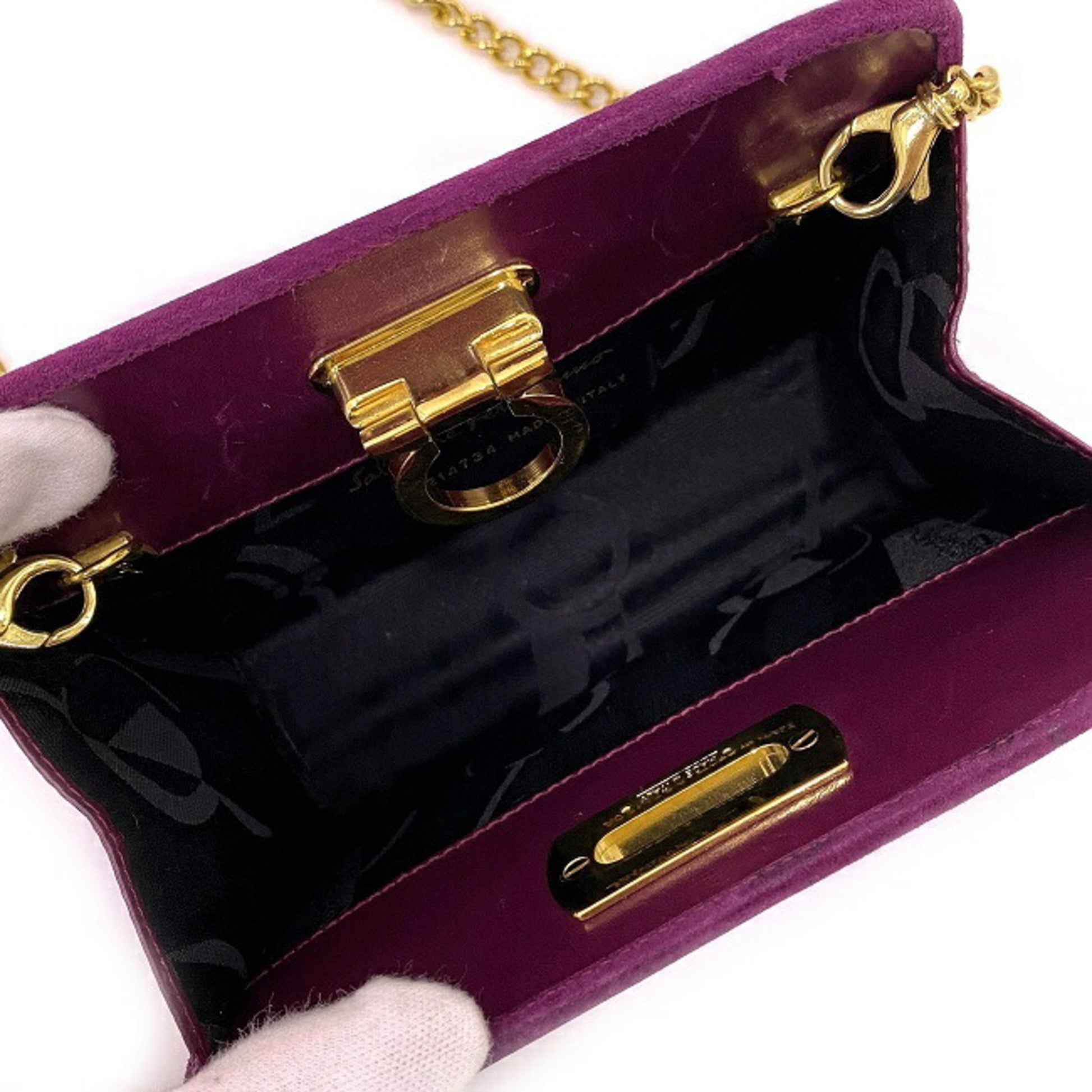 SALVATORE FERRAGAMO Calfskin Quilted Gancini Flap Bag Purple 1212046
