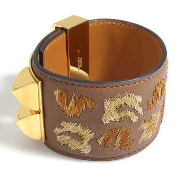 HERMES Bracelet Coryedosian Leather/Metal Brown/Gold Ladies