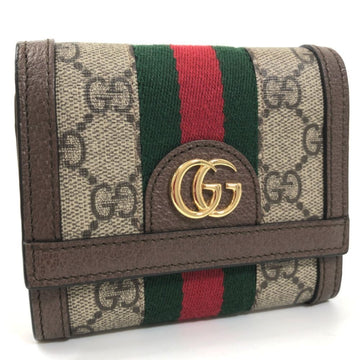 GUCCI Trifold Wallet Ophidia GG Supreme Ebony 523174 Canvas Beige Ladies