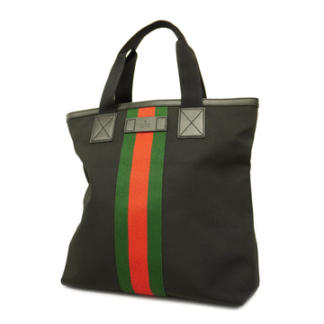 GUCCIAuth  Sherry Line Tote Bag Women's Canvas,Leather Tote Bag Black