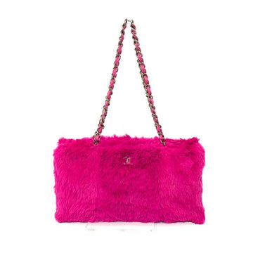 CHANEL Bag Lapin Chain Shoulder Shocking Pink Tote Horizontal Coco Mark Ladies Rabbit Fur x Leather