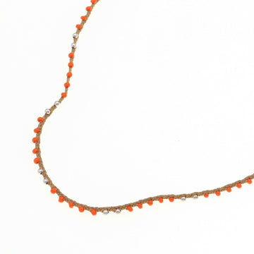 GUCCI Necklace Beige Orange SV Sterling Silver 925 Pendant Choker Beads Women's