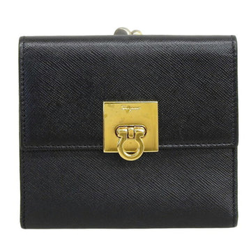 Salvatore Ferragamo Wallet AO-22 1284 Gancini Black Gold Authentic