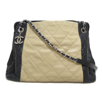 CHANEL Matelasse Chain tote bag Beige Black leather