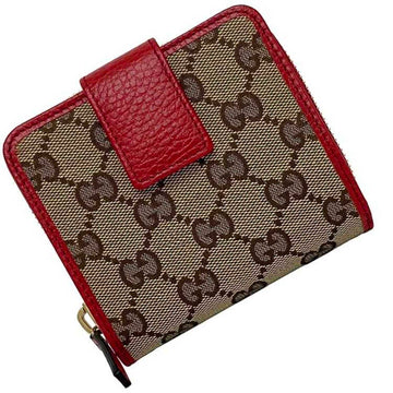 GUCCI Folio Wallet Beige Red GG 346056 Canvas Leather  Round Women's