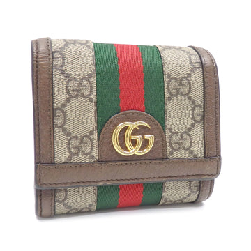 GUCCI Bifold Wallet Ophidia GG Women's Beige Ebony Canvas Leather 598662 2184 Double G