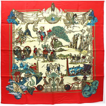 HERMES Silk Scarf Carre 90 Au FIL dela SOIE [As Threads Go] Red  | Ladies Paper