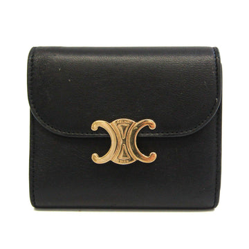 CELINE Triomphe 10D783 Women's Leather Wallet [tri-fold] Black