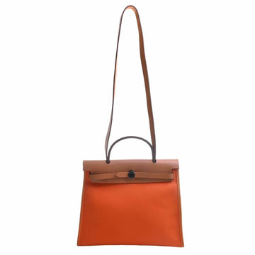 HERMES Toile Offiche Leather Ale Bag Zip PM Shoulder Orange/Brown Ladies