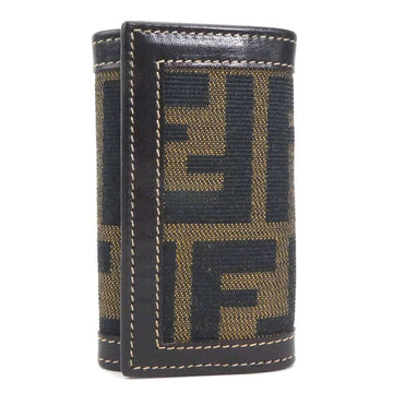 FENDI Key Case Zucca Canvas/Leather Brown Unisex