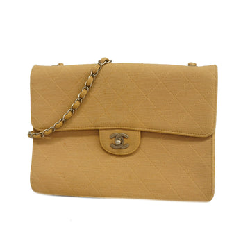 CHANELAuth  Matelasse Single Chain Women's Canvas Shoulder Bag Beige