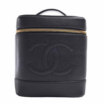 CHANEL Caviar Skin Coco Mark Vanity Bag Handbag A01998 Black
