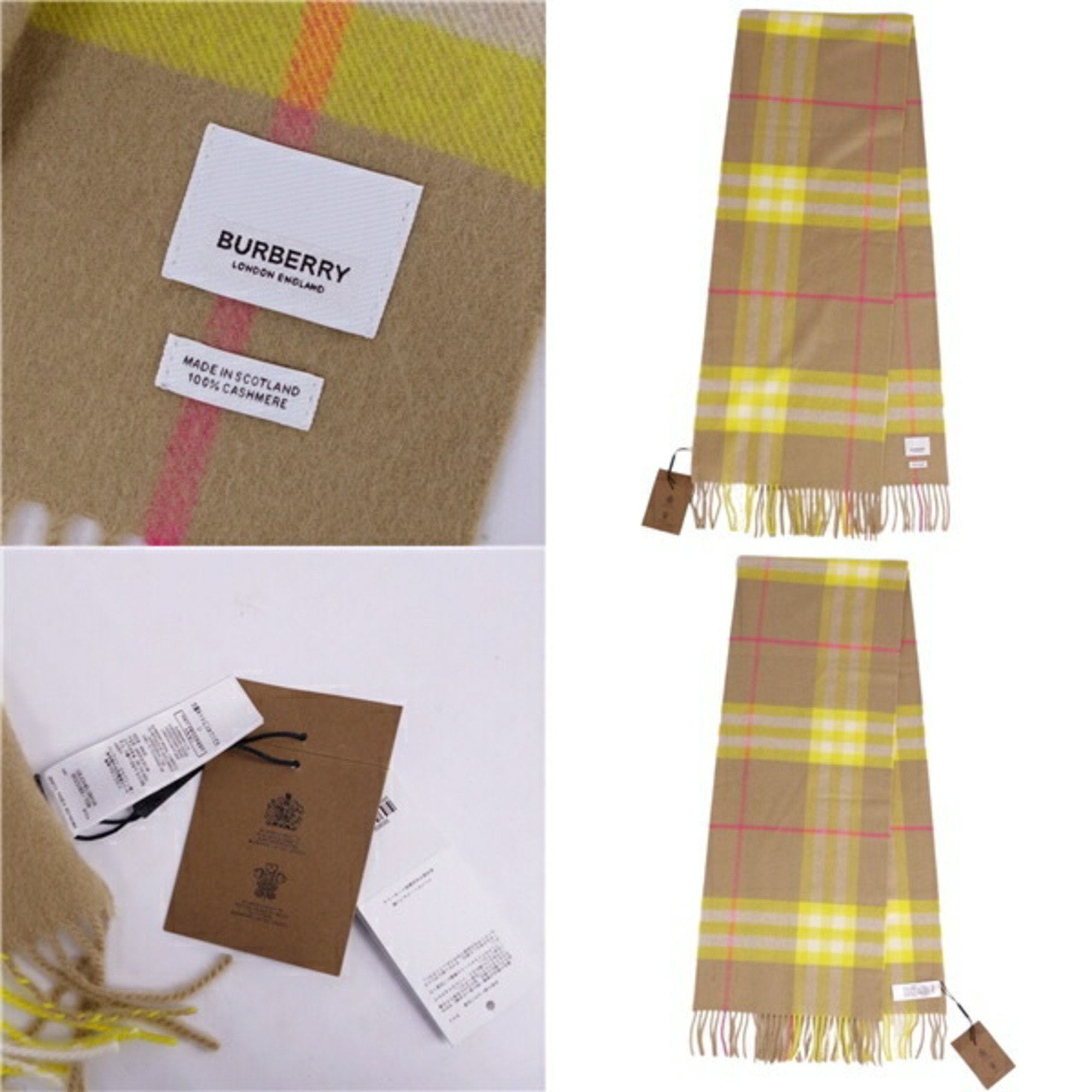 BURBERRY muffler stole check pattern cashmere 100% ladies brown