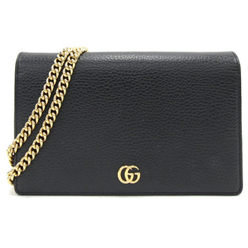 GUCCI Shoulder GG Marmont 497985 Black Leather Chain Clutch Bag Ladies