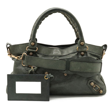 BALENCIAGA The Giant First Handbag Shoulder Bag Leather Moss Green 240577