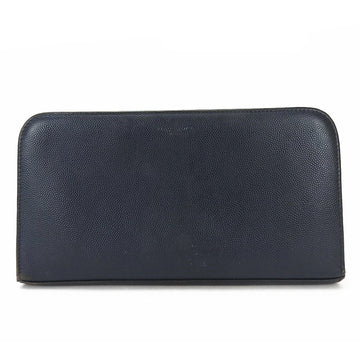 SAINT LAURENT Round Long Wallet 328558 Dark Blue Navy Leather Men's Eve YSL  Zip Around Sirver 16183