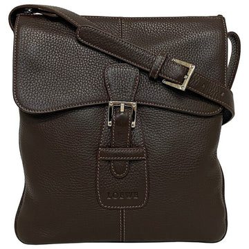 Loewe Shoulder Bag Brown Silver Leather LOEWE Flap Belt Women's