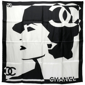 CHANEL mademoiselle scarf shawl ladies coco mark brand logo monotone large size silk black/white