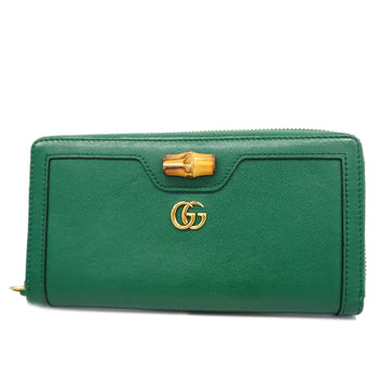 GUCCIAuth  Bamboo Bifold Long Wallet Gold Hardware 658634 Green