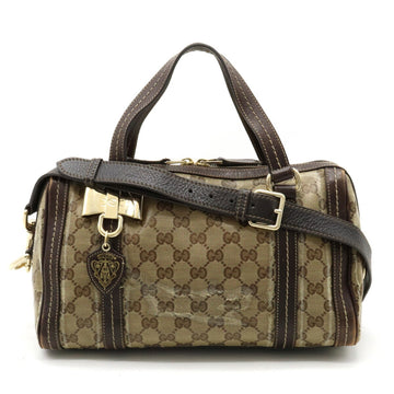 GUCCI GG Crystal Dussaline Ribbon Handbag Boston Shoulder Bag Khaki Beige Dark Brown 181487