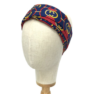 GUCCI Interlocking G Rambus Hair Band 572207 3G001 4174 GG WG Headband Turban Accessory 100% Silk Navy x Red Ladies Clothing