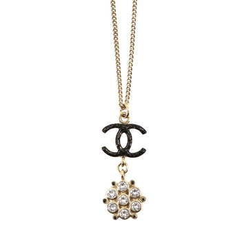 CHANEL Cocomark Rhinestone Necklace Gold Black B19B Accessories