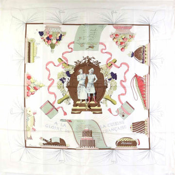 HERMES Scarf Carre 90 A LA GLOIRE DE CUISINE FRANCAISE Praise French Cuisine Silk White Unisex