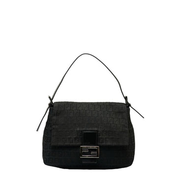 FENDI Zucchino Mamma Bucket Shoulder Bag Black Leather Canvas Women's