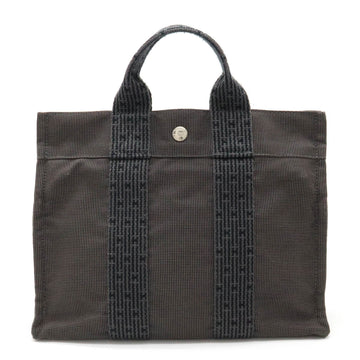 HERMES Yale Line Tote PM Bag Handbag Nylon Canvas Gray Black