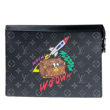 Louis Vuitton LV M80914 Pochette Voyage MM Clutch Bag Second Monogram Eclipse Men's