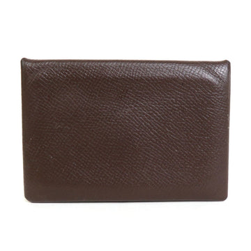 HERMES Card Case Calvi Leather Dark Brown Unisex