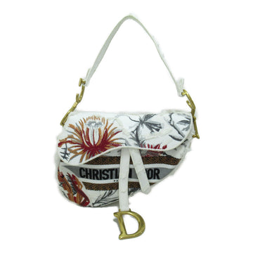 Dior Saddle bag Shoulder Bag White Flower embroidery cotton