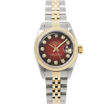 ROLEX Datejust Combi 69173G W Ladies Watch 10P Diamond Red Gradation K18YG Yellow Gold Automatic Winding