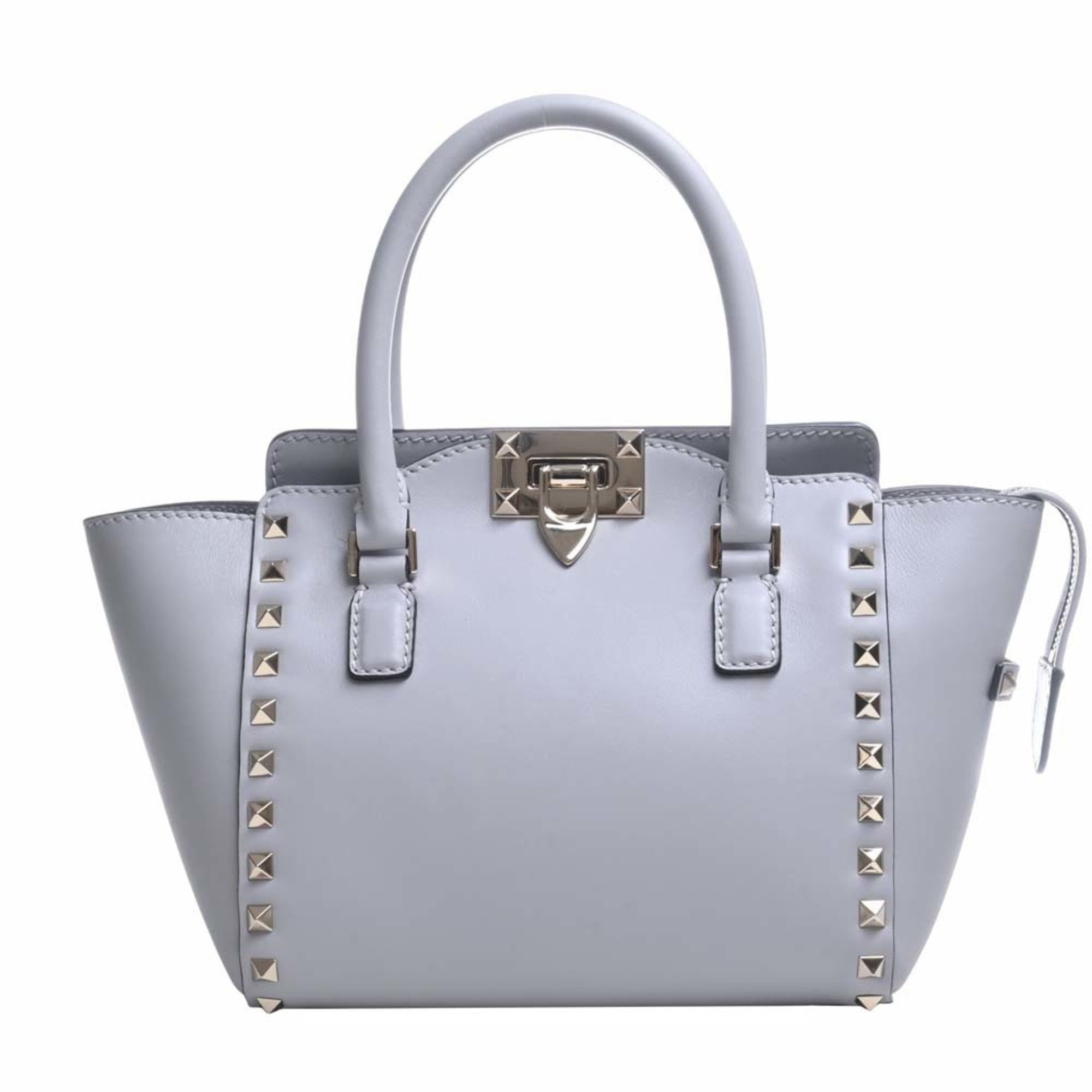 VALENTINO Leather Rockstud 2WAY Handbag Gray Ladies