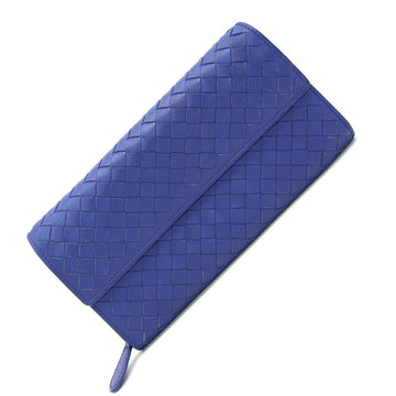 BOTTEGA VENETA Bifold Long Wallet Intrecciato Blue Leather Men's Women's