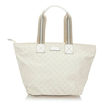 Gucci GG Canvas Sherry Line Tote Bag 131231 White Leather Ladies