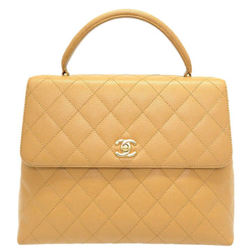 Chanel Caviar Skin Beige Coco Mark Turn Lock 8s Handbag Bag Brown 0024 CHANEL