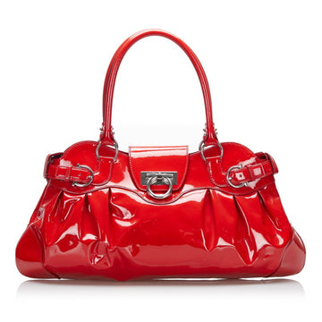 Salvatore Ferragamo Gancini Handbag AB-21 5370 Red Enamel Ladies