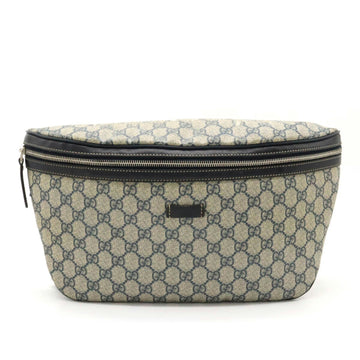 GUCCI GG Plus Supreme Body Bag Hip Waist PVC Leather Beige Navy Dark Blue 211110