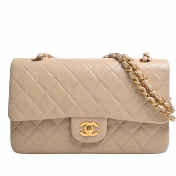 CHANEL Lambskin Matelasse Coco Mark W Flap Chain Shoulder Bag A01112 Beige Ladies