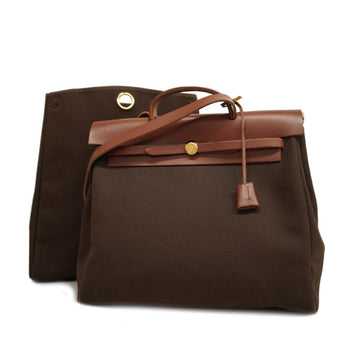 HERMES Handbag Alebag MM G Toile Officier Brown Ladies