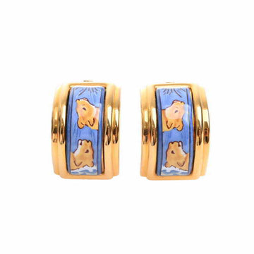 HERMES Cloisonne Enamel Lion Earrings - Blue Multicolor