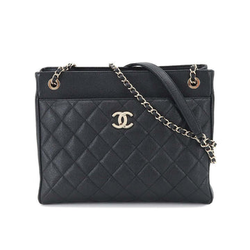 CHANEL matelasse chain shoulder bag caviar skin leather black gold metal fittings Matelasse Bag